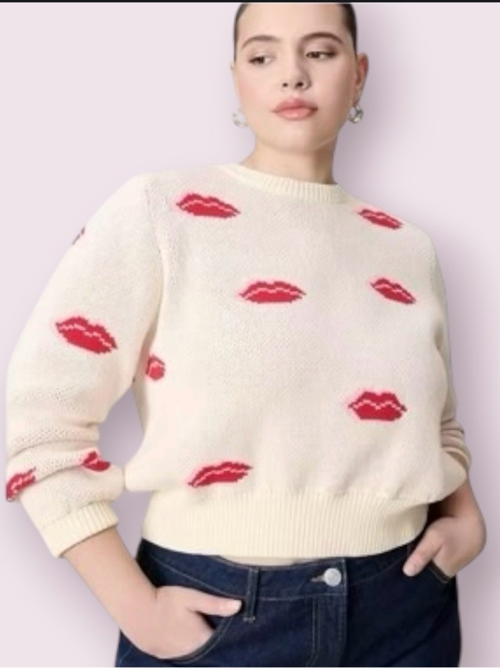 ELOQUII Scattered Lip Pattern Cropped Sweater Size 14/16